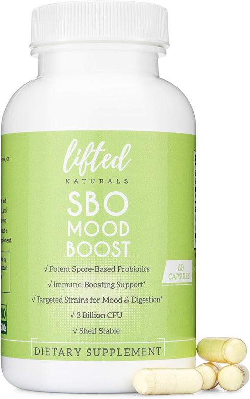 Lifted Naturals SBO Mood Boost Probiotic - 60 Day Supply, Spore/Soil-Based, Natural Mood Support, Non-GMO, Vegan,