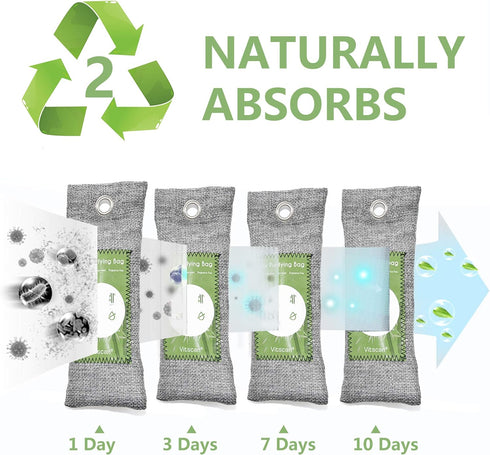 12 Pack Bamboo Air Purifying Bags, Activated Charcoal Odor Absorbers, Natural Car Air Freshener, Shoe Deodorizer