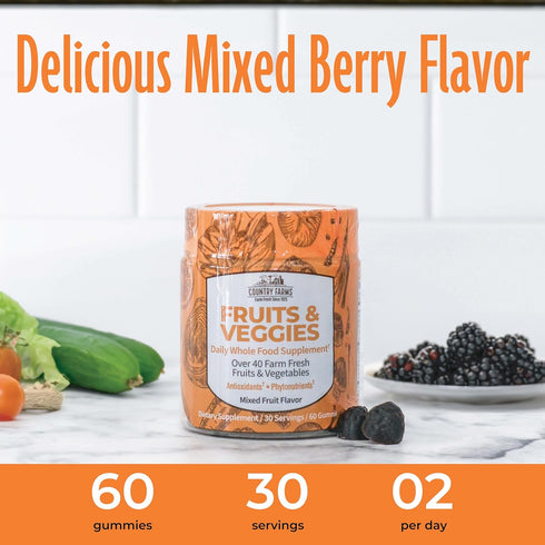 COUNTRY FARMS Fruits and Veggies Gummies - Daily Whole Food Supplement with Over 40 Farm Fresh Fruits & Vegetables