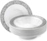 MATANA 20 pc Premium Plastic Party Bowls with Silver Lace Rim, 7" Inch/12oz, Heavy Duty, Reusable for Parties