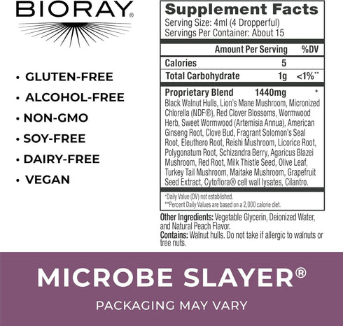 BIORAY Daily Microbe Slayer, 2 fl oz, Promotes Intestinal Microbes Balance & Nourishes The Liver