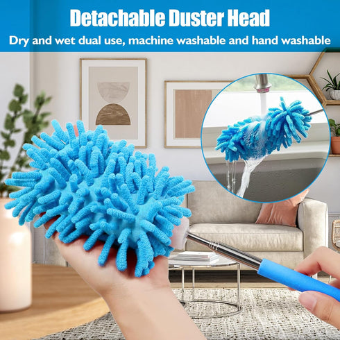 Ceiling Fan Duster with Extension Pole, Microfiber Cleaner for High Ceiling, Furniture, Blinds (1, Blue)