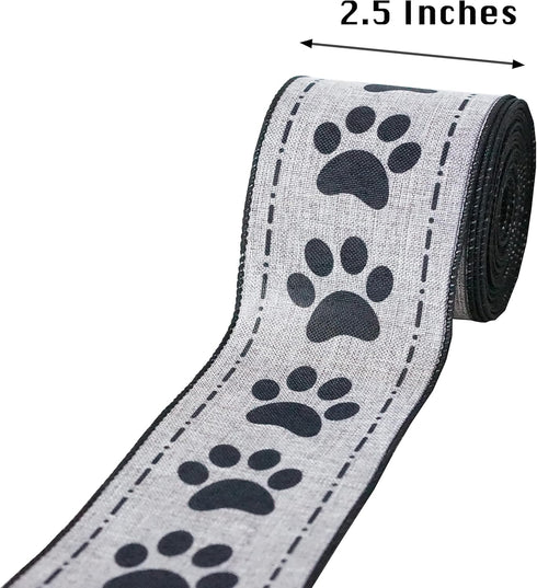 Dog Paw Print Wired Ribbon, Black and Grey Paw Ribbon with Wired Edge, Animal Print Wide Ribbon for Wreath, Gift Wrapping, and Decoration Craft, 2.5 Inch x 10 Yards/ 30 Feet (Grey) by Generic