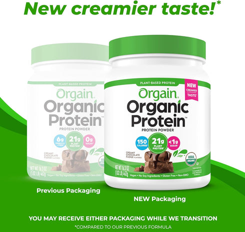 Orgain Organic Vegan Protein Powder, Creamy Chocolate Fudge - 21g Plant Protein, Low Net Carb, No Added Sugar, 1.02 lb
