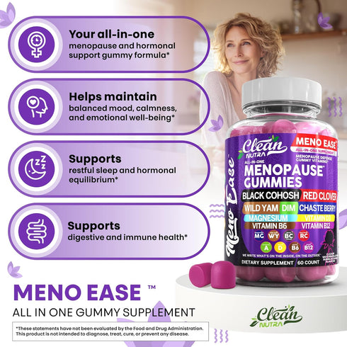 Gummies D3, B6 B12 Menopause Supplement for Women with Black Cohosh, Wild Yam, DIM, Magnesium, Red Clover Chasteberry