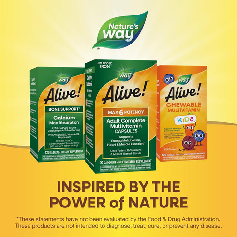 Max6 B12 90 Nature's Way Alive! Potency Adult Complete Multivitamin, Vitamins A,C, E & B-Vitamins, Methyl & Folate