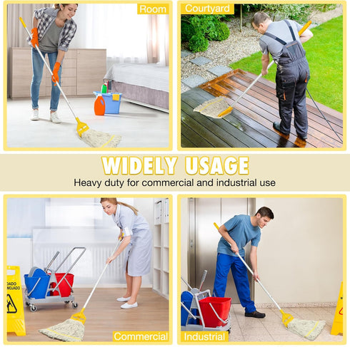 Commercial Heavy Duty Mop, Industrial Cotton Mop with Long Handle, Looped-End String Wet Mops for Home, Garage, Office