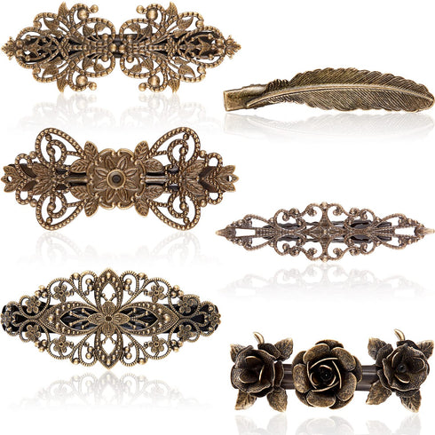 WILLBOND 6 Pieces Vintage Hair Barrettes, Retro French Flower Clips, Metal Bronze Floral Pins for Women