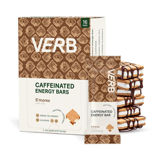 Verb Energy - S'mores Caffeinated Snack Bars, 110-Calorie Low Sugar Vegan Nutrition Bars, Pack of 16