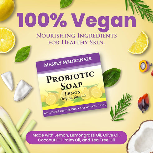 Massey's CF 100% Natural Probiotic Soap Bar, Tea Tree and Lemon Essence, Pure Citrus Bliss, 4 oz