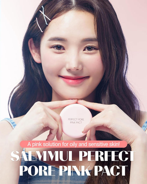 THESAEM Saemmul Perfect Pore Pink Pact - Makeup Finishing Pressed Powder for Sebum Control and Pore Minimization
