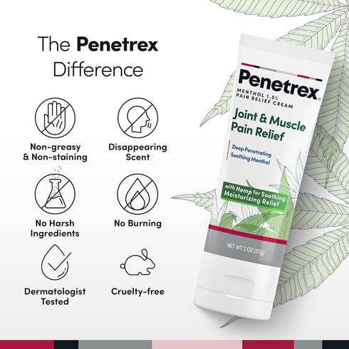 Penetrex Soothing Joint & Muscle Pain Relief Cream with Hemp, Non-Greasy, 2oz Squeezable Tube