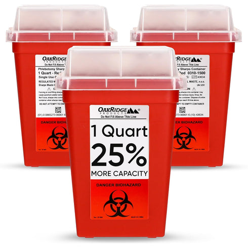 Oakridge Products Sharps Container for Home Use - 1 Quart (3-Pack), Biohazard Needle Disposal