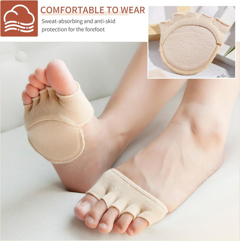 2 Pairs Toe Socks, Five Finger Liner Socks for Women and Men, Non-Slip Hidden Ball of Foot Covers
