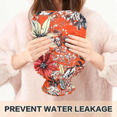 SyXIOP 2L Red Christmas Flowers Water Bottle for hot Water with Soft Cover, Warm Compress for Menstrual Cramps