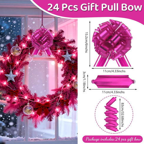 OULOVECO 24pcs 6 Inch) Rose Pink Pull Bow for Gift Wrapping Basket Xmas Gift Bows Presents Wrap Ribbon Bow