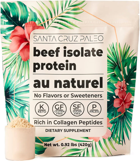 Santa Cruz Paleo Beef Isolate Protein Powder, Au Naturale, 20g Protein, Gluten Free, Keto, Sugar Free, 0.92 Lbs