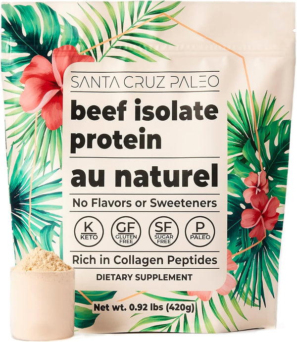 Santa Cruz Paleo Beef Isolate Protein Powder, Au Naturale, 20g Protein, Gluten Free, Keto, Sugar Free, 0.92 Lbs
