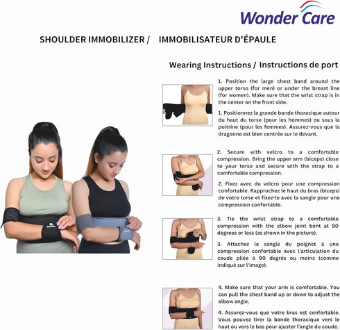 WC Shoulder Support Brace - Arm Sling Shoulder Immobilizer for Youth, Compression Brace for Rotator Cuff Surgery