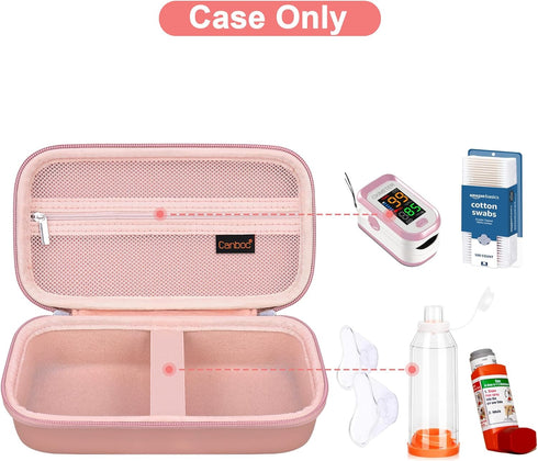 Canboc Carrying Case for Asthma Inhaler, Handheld Spacer Bag with Removable Shoulder Strap and Mesh Pocket (Rose Gold)