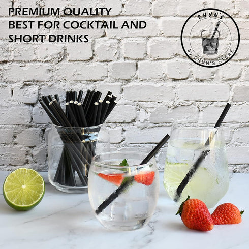 Paper Cocktail Straws 5 inch - 500 ct. Biodegradable Small Black Drinking Straws for Restaurant, Bar, Food Services