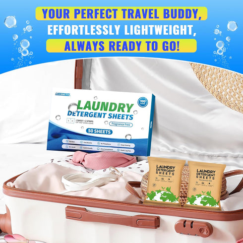 FIXSMITH Laundry Detergent Sheets - 100 Loads (50 Sheets) Fragrance Free, Hypoallergenic, Eco-Friendly Travel Detergent