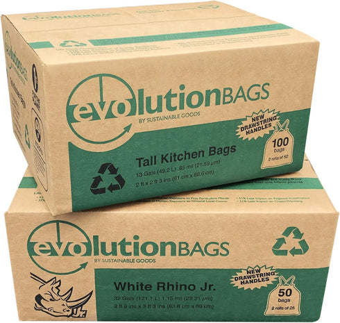 **NEW** Evolution Trash Bag Tall Kitchen DRAWSTRING (100 bags/box) - Made with 70% CERTIFIED PCR Material