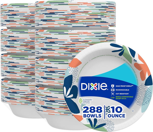 Dixie Small Paper Bowls - 10 Oz, 36 Count (Pack of 8), Microwave-Safe, Disposable Bowls for Snacks & Desserts