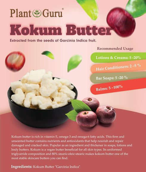 Raw Kokum Butter 16 oz / 1 lb, 100% Pure Natural - Great for Skin, Body and Hair Moisturizer