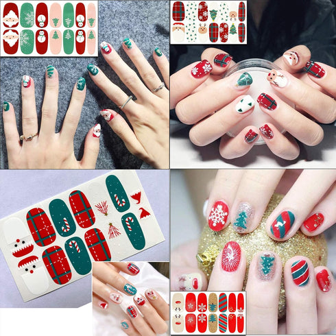 TailaiMei 12 Sheets Christmas Full Wraps Nail Polish Stickers - Self-Adhesive Nail Art Decals with Nail File