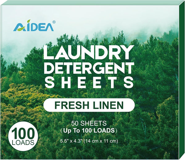 AIDEA Laundry Detergent Sheets, Fresh Scent, 50 Sheets, 100 Loads, Lightweight & Easy To Use for Travel, No Plastic Jug