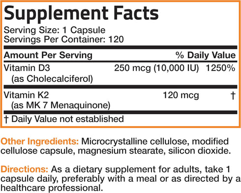 K2 (MK7) D3 10,000 D3 120 K2 MK-7 120 Bronson Vitamin with Extra Strength Supplement Bone and Heart Health Non-GMO