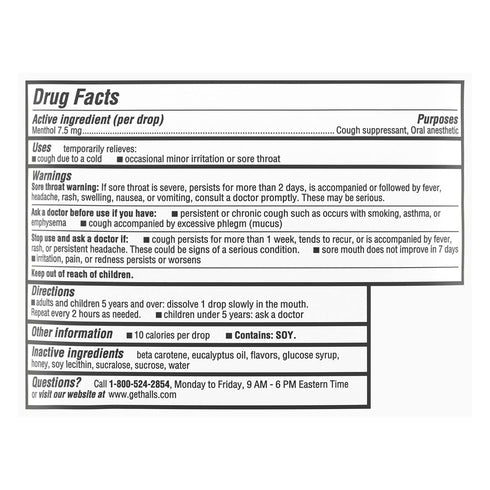 HALLS Relief Honey Lemon Cough Drops, 14 Drops