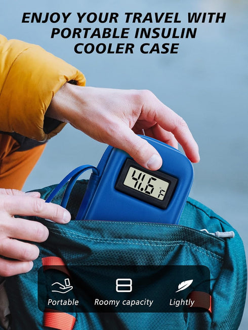 YOUSHARES Insulin Cooler Travel Case with Temperature Display, Refrigerated Medicine Case with 2 TSA Approved Ice