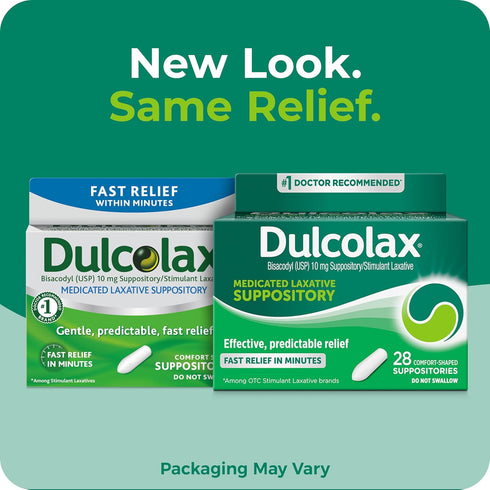Dulcolax Stimulant Laxative Medicated Suppositories, 10 mg, 28 Count, Effective Constipation Relief