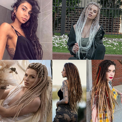 Leeven 24 Inch Synthetic Double Ended Dreadlock Extensions, Black to Purple Thin DE Dreads, 10 Strands Handmade for