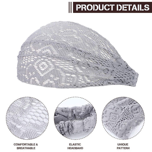 WILLBOND 6 Pieces Lace Headbands for Women, Crochet Elastic Bohemian Vintage Hair Turban Accessories, Retro Pattern, 6