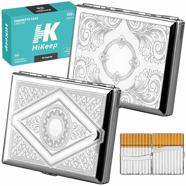 HiKeep Cigarette Case (2 Pack), Cigarette Holder Case, Smoking Accessories, Vintage Metal 20