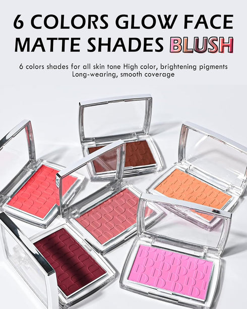 Powder Blush Palette, Matte Makeup Blush for Cheeks, Lightweight High Impact Buildable Color, Long-lasting Cherry