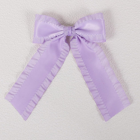 Light Purple Silky Satin Ruffle Ribbon Hair Bow Clips for Girls, Cute Handmade Ponytail Holder Accessories