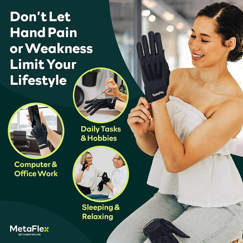 MetaFlex Arthritis Pain Relief Gloves, Therapeutic Compression Glove & Wearable Grip Strengthener for Swelling Relief