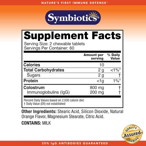 Symbiotics Colostrum Chewables 120ct - Immunity Support for Adults & Kids, Lactoferrin & Colostrum Protein, Gluten Free