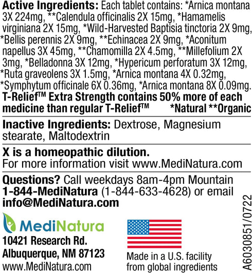 T-Relief Extra-Strength Arnica, 12 Natural Relieving Actives for Back Pain, 100 Tablets, Whole Body Relief, 2 Pack