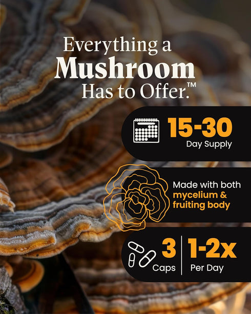 Immune, 90 Mushroom Wellness Turkey Tail Blend with Reishi: Organic Turkey Tail & Reishi Mushroom Capsules, Mushroom