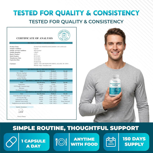 NURAFUSE High Potency Phosphatidylserine with Ginkgo Biloba, Magnesium, L-Theanine, Ashwagandha & Black Pepper Supports