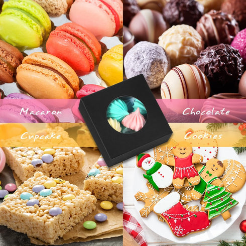 Chinco 30 Pcs Kraft Paper Box with Clear Window - Homemade Soap Boxes for Bakery Cookies, Gift Packaging, Black