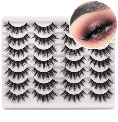 Losha Eyelashes Natural Look Faux Mink Lashes Pack, Handmade Fluffy False Eyelashes, 14 Pairs Cat Eye Lashes