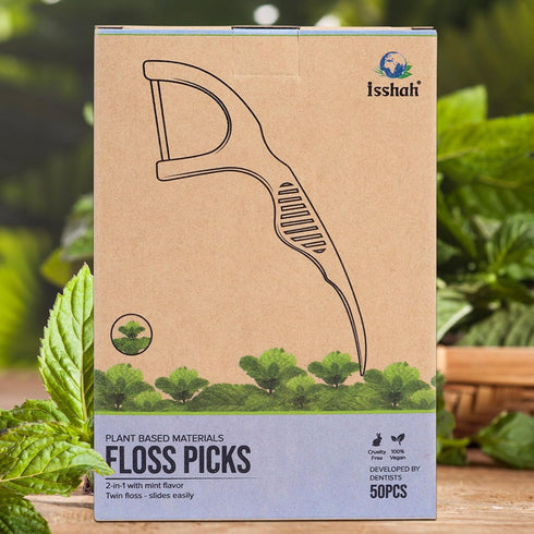 Natural Dental Floss Picks, 300 Count - Plant Based, PETA Approved Vegan, Eco-Friendly Twin Floss (Mint)