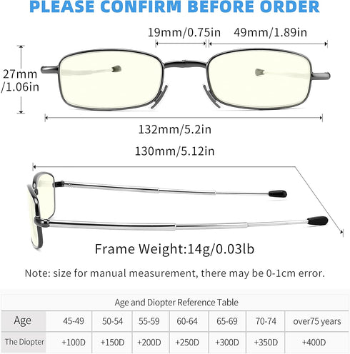 Reading Glasses Blue Light UV Blocking, Compact Foldable Spring Hinge Readers for Men Women, 2 Pack Black/Gunmetal +1.5
