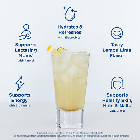 Mommy's Bliss Lactation Hydration Drink Tablets - Lemon Lime Flavor, 10 Tablets with Electrolytes + B Vitamins